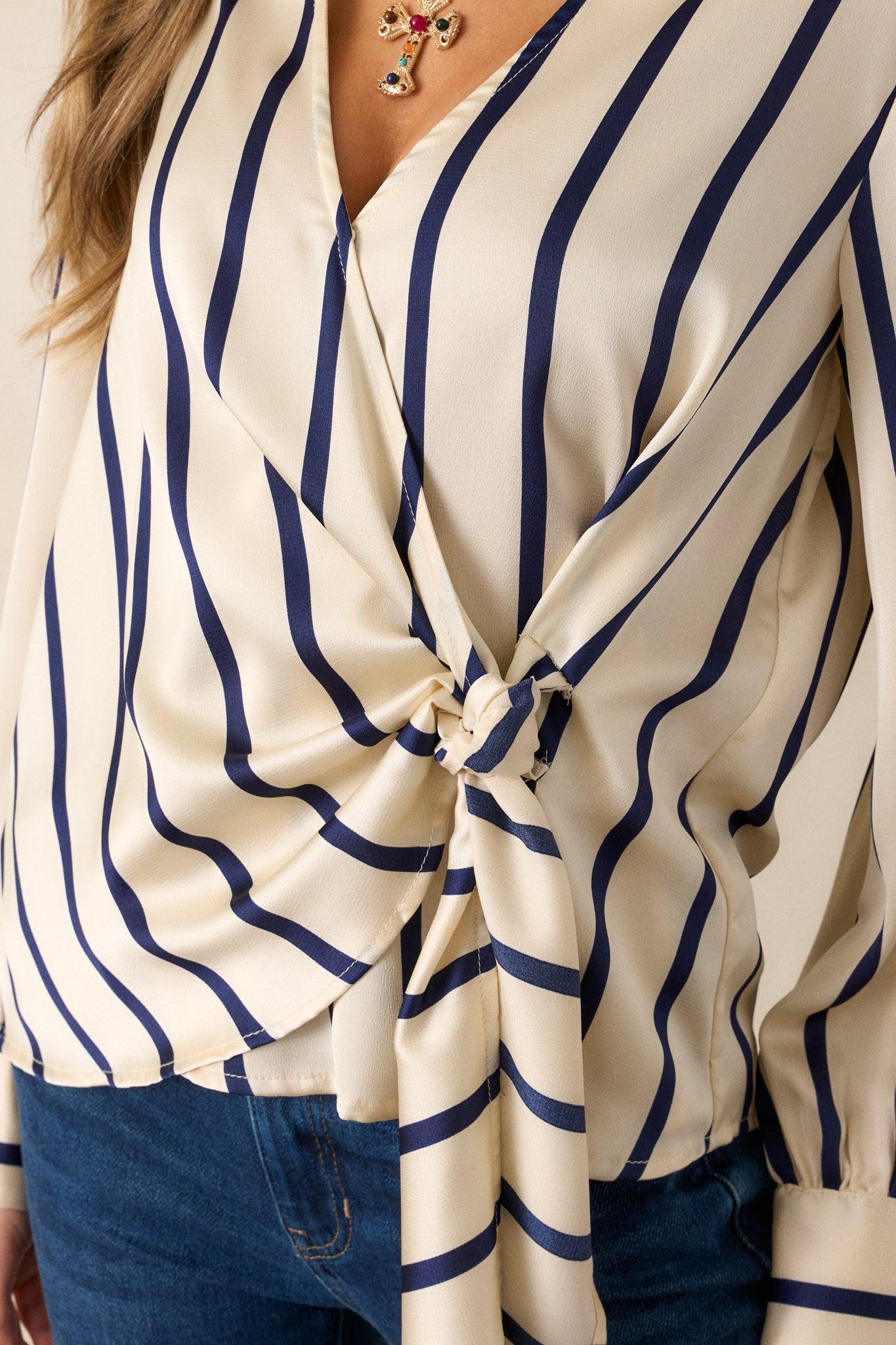 Keep It Going Ivory Stripe Wrap Blouse Product Image