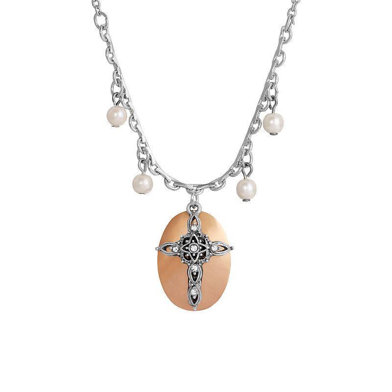 1928 Two-Tone Oval Cross 16 Necklace, Womens, Multi Product Image