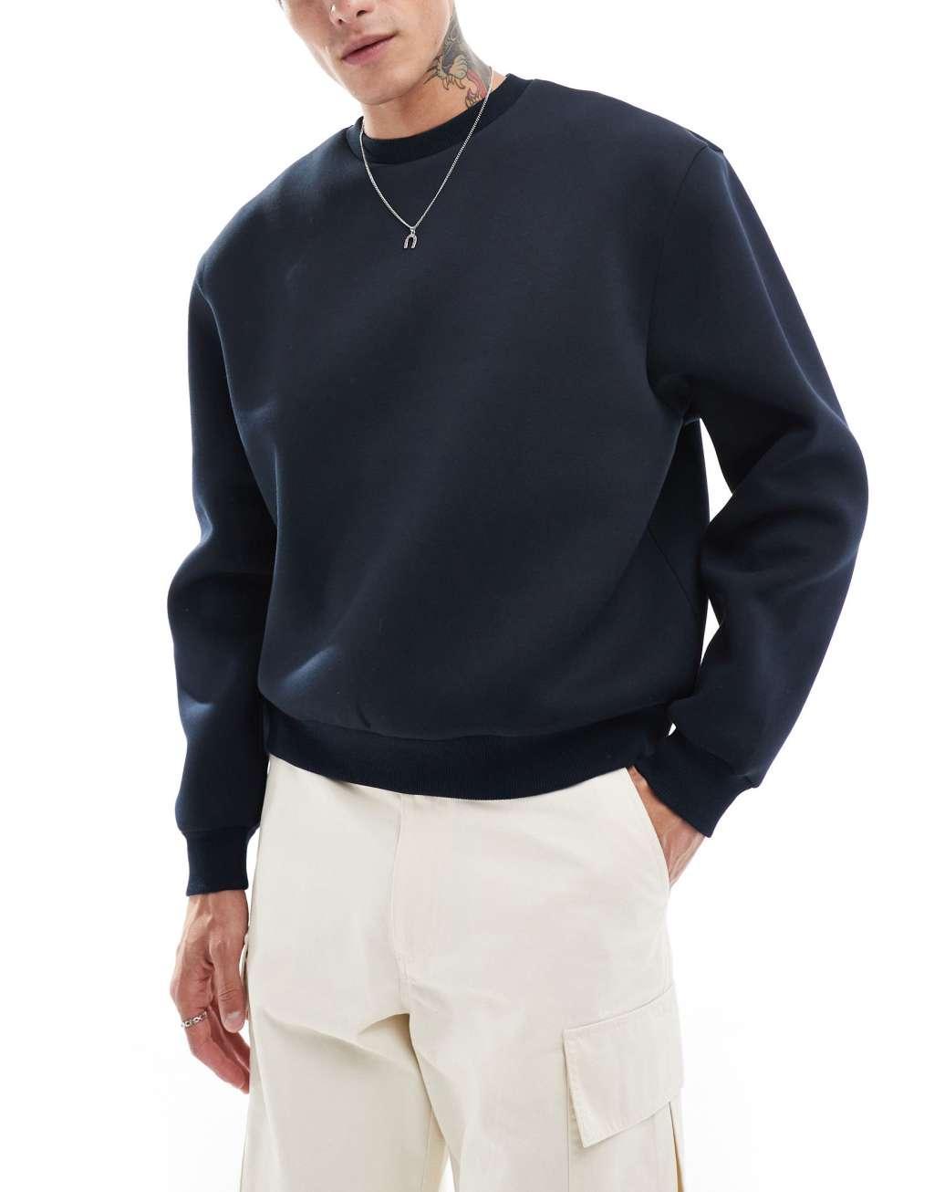 ASOS DESIGN boxy oversized scuba sweatshirt in navy Product Image