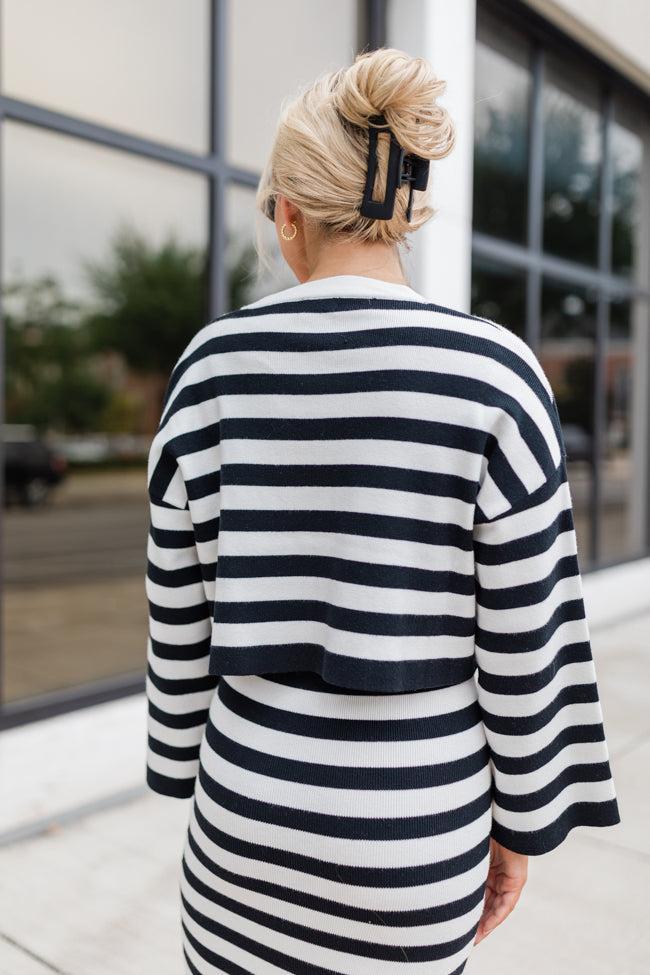 Feels Like Love Black and White Striped Dress and Cardigan Set FINAL SALE Product Image