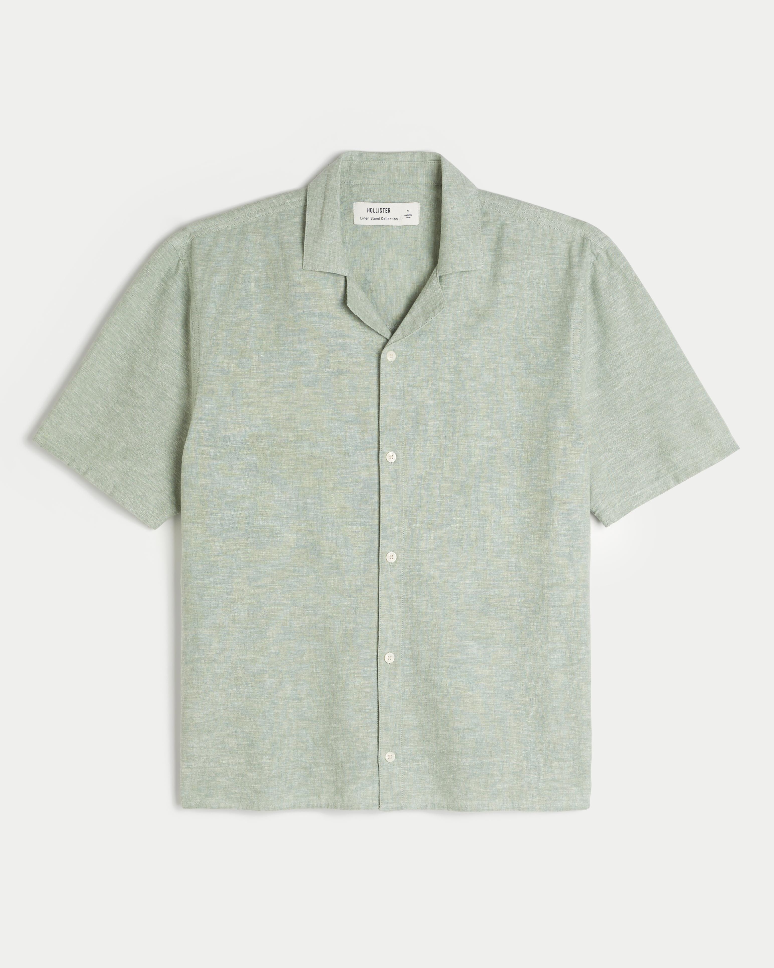 Boxy Short-Sleeve Linen-Blend Shirt Product Image