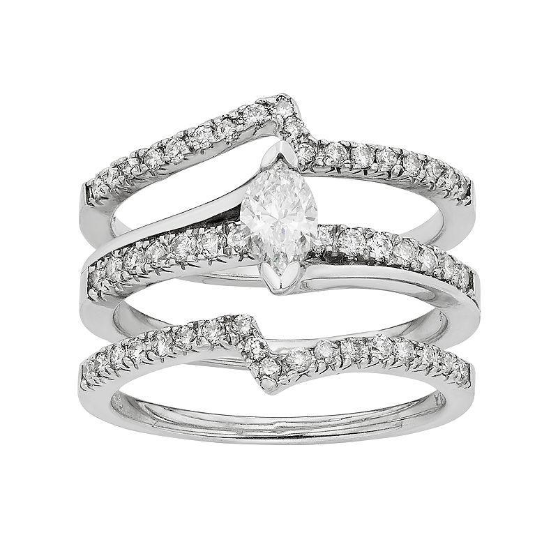 The Regal Collection IGL Certified Diamond Marquise Engagement Ring Set in 14k White Gold (1 Carat T.W.), Womens Product Image