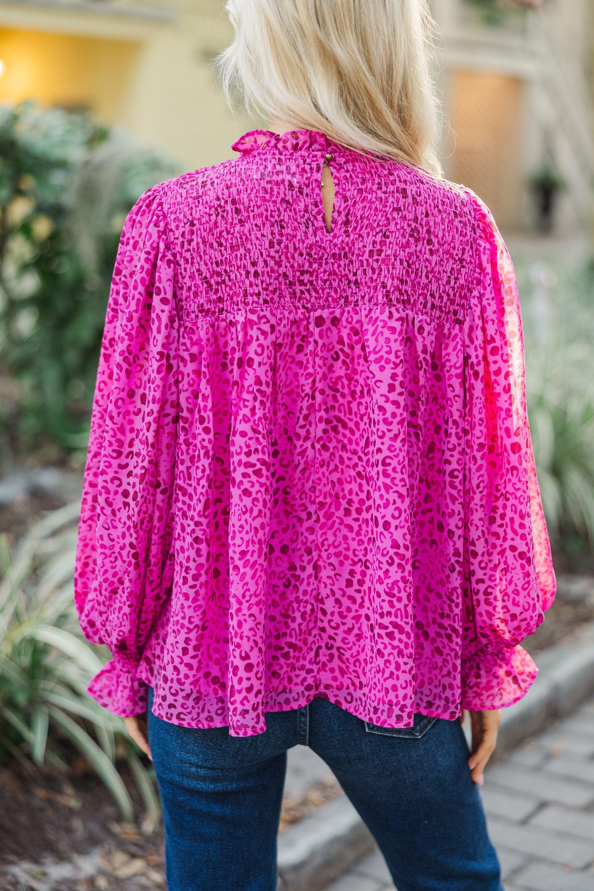 Check You Out Magenta Purple Leopard Blouse Female Product Image