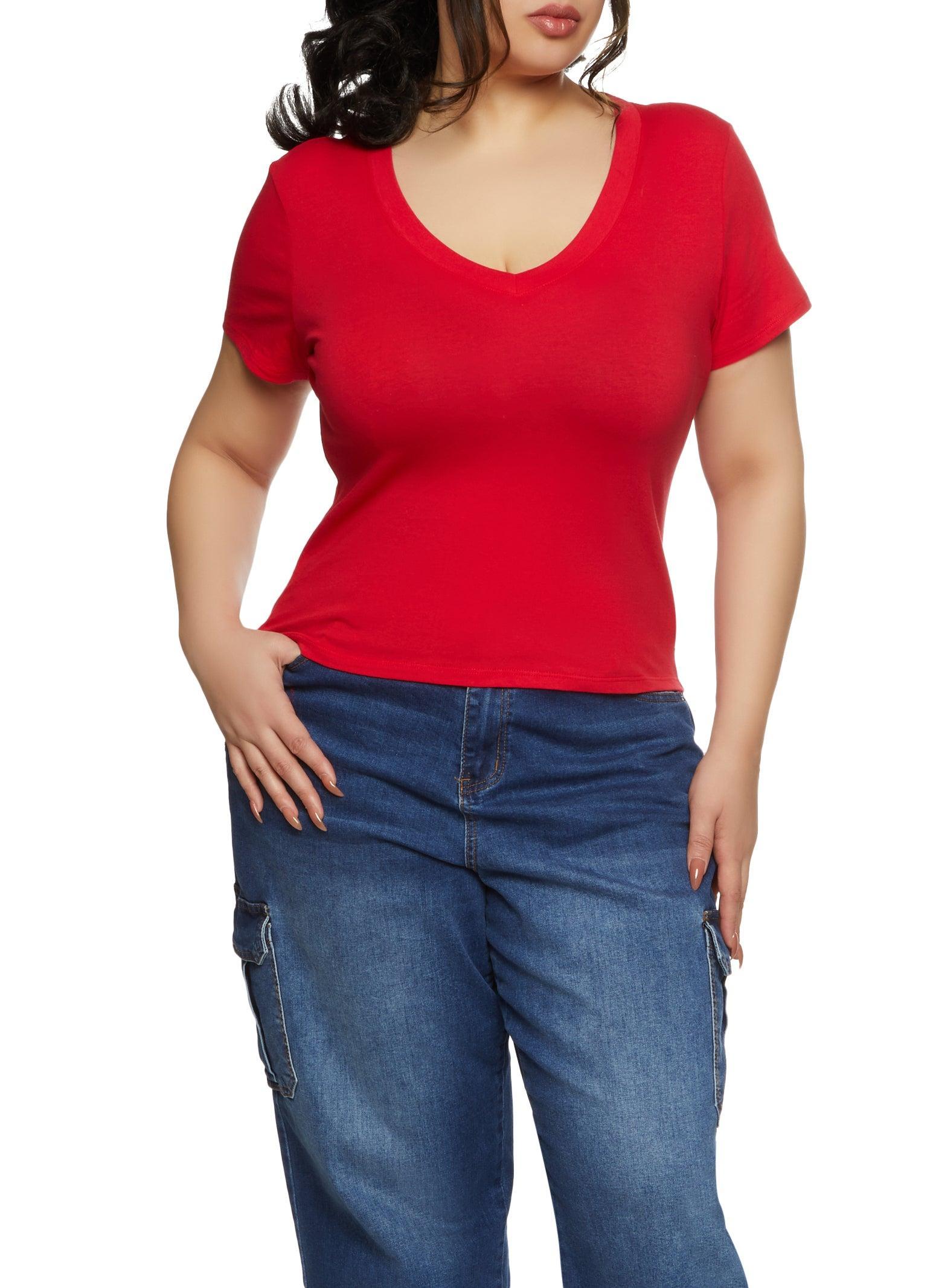 Womens Plus Size V Neck Basic Tee Product Image