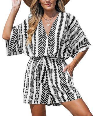 Cupshe Womens Black & White Geo Striped Romper Product Image