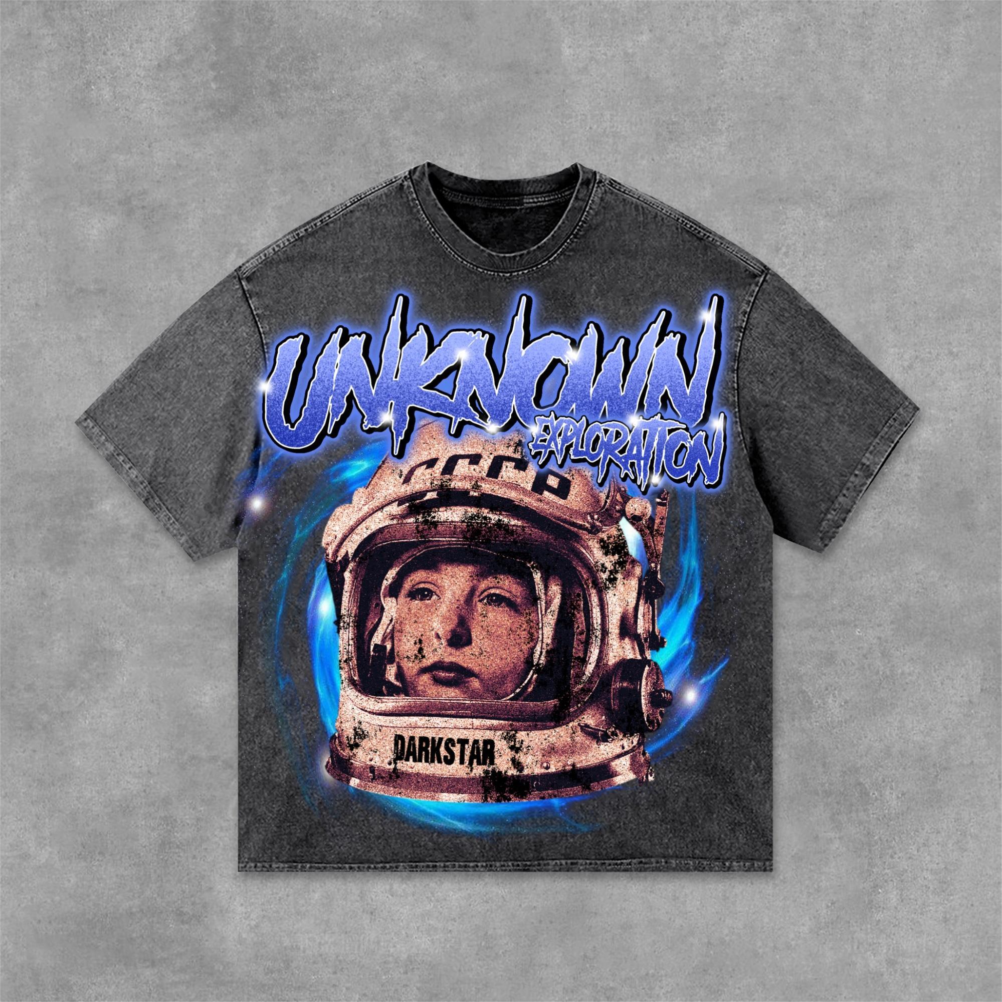 Darkstar - New Pattern Design - Astronaut & Starry Sky Acid Washed T-Shirt Product Image