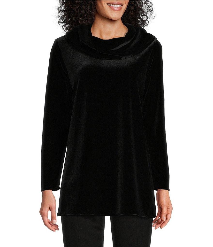 Caroline Rose Stretch Velvet Knit Cowl Neck Long Sleeve Tunic Product Image