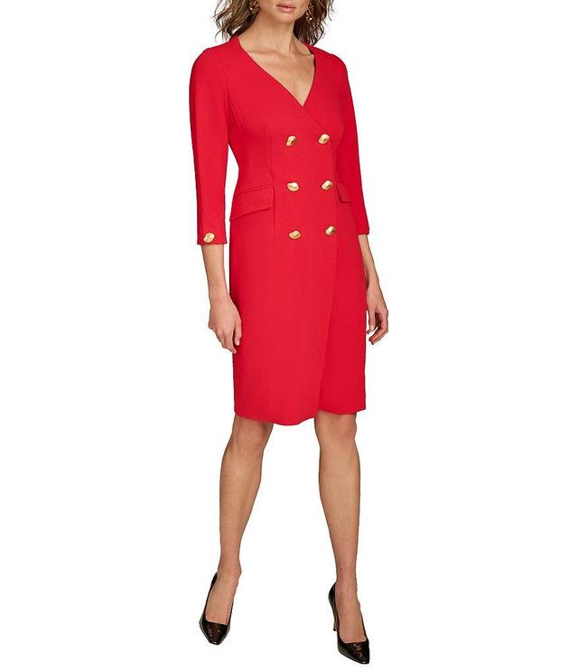 Donna Karan Cady Crepe V-Neck 3/4 Sleeve Jacket Dress Product Image