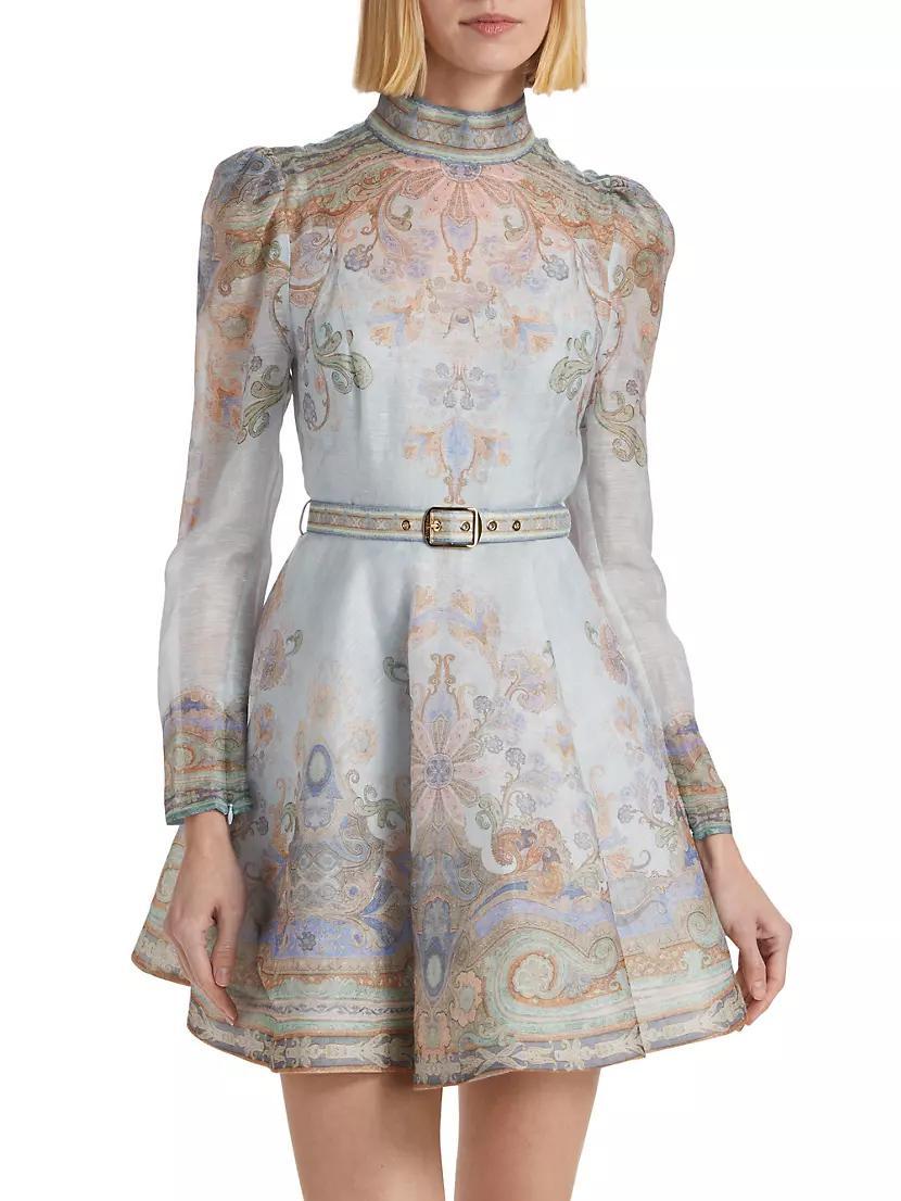 Eden Paisley Linen & Silk Belted Minidress Product Image