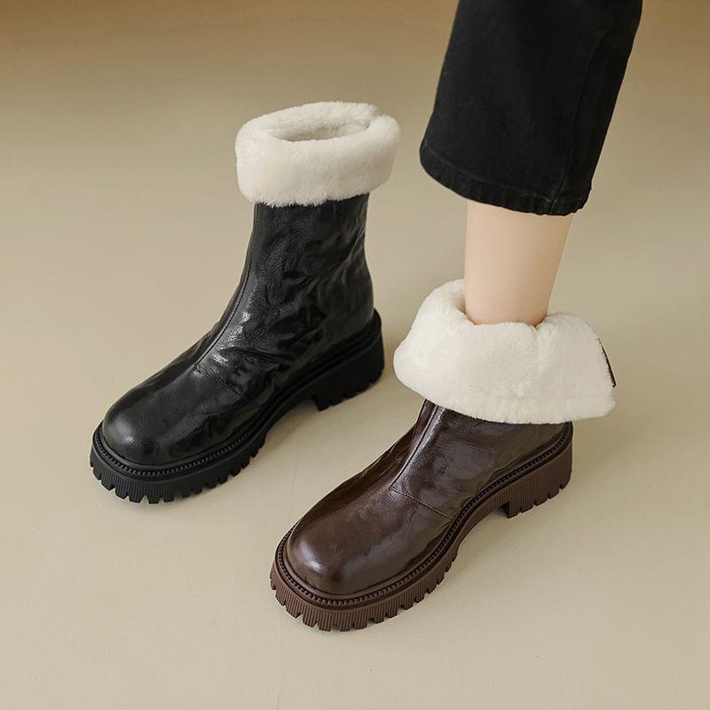 Fluffy Trim Platform Chunky Heel Short Boots Product Image