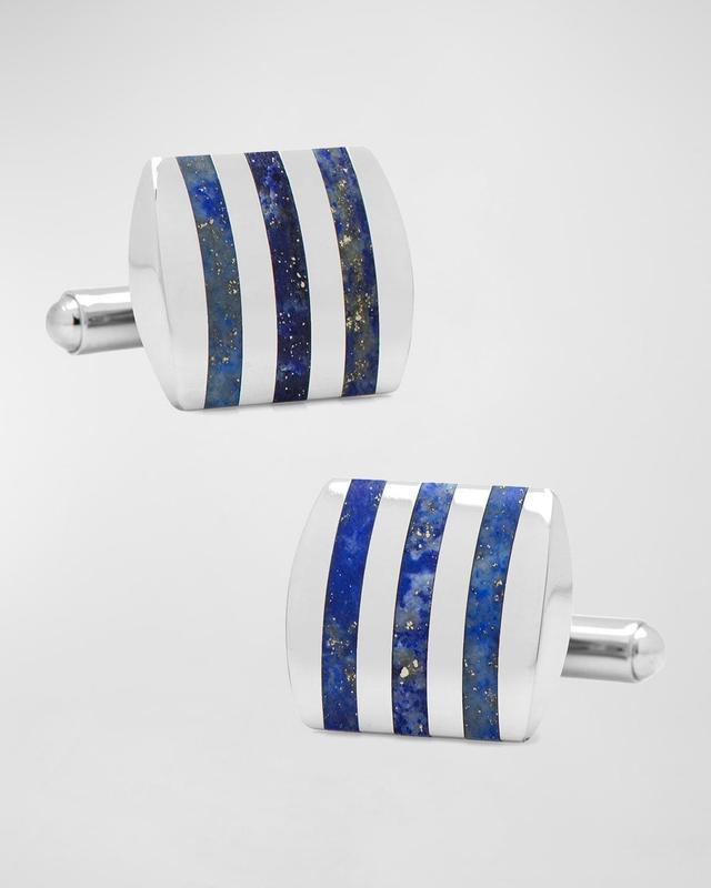 Stainless Steel Striped Lapis Cufflinks Product Image