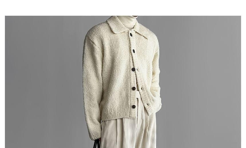 Collar Plain Button Up Oversized Cardigan Product Image