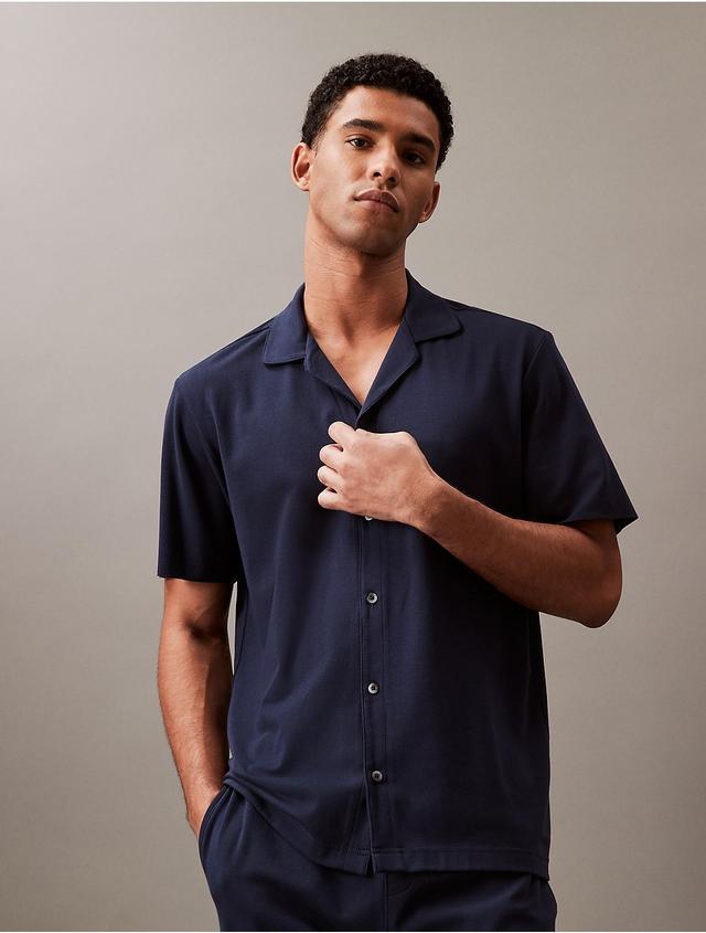 Calvin Klein Mens CK Black Button-Down Sleep Shirt - Blue - S Product Image