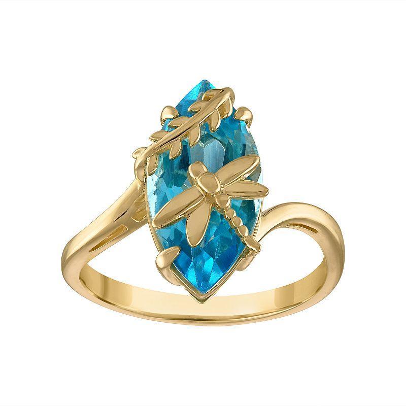 Tiara 14k Gold Over Silver Swiss Blue Topaz Dragonfly Ring, Womens Gold Tone Product Image