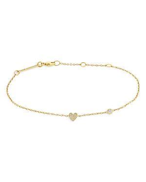 Zoe Chicco 14k Yellow Gold Itty Bitty Pave Heart with Floating Diamond Bracelet Product Image