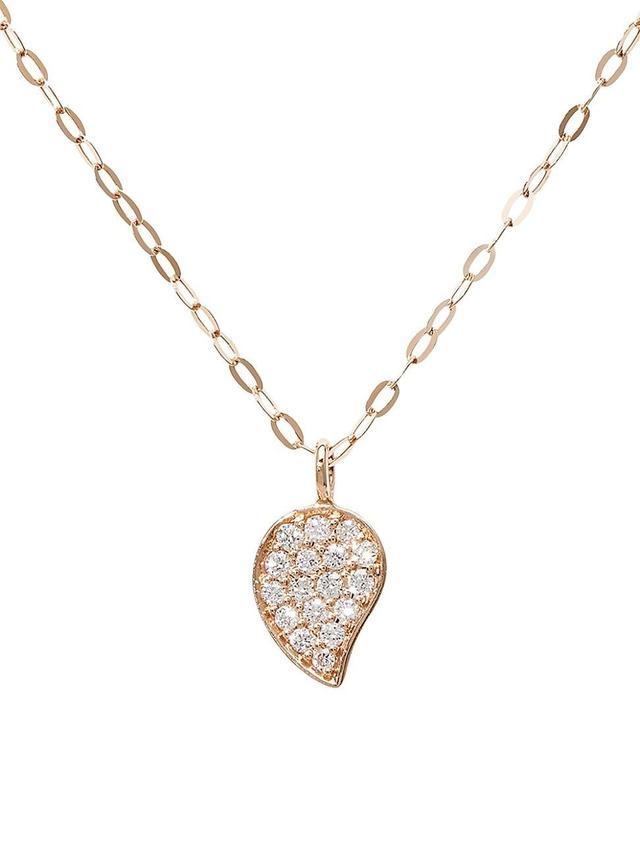 Womens 18K Rose Gold & Diamond Pav Drop Pendant Chain Necklace Product Image