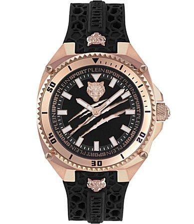 Philipp Plein Mens Thunder Force Analog Rose Gold Metal Black Silicone Strap Watch Product Image