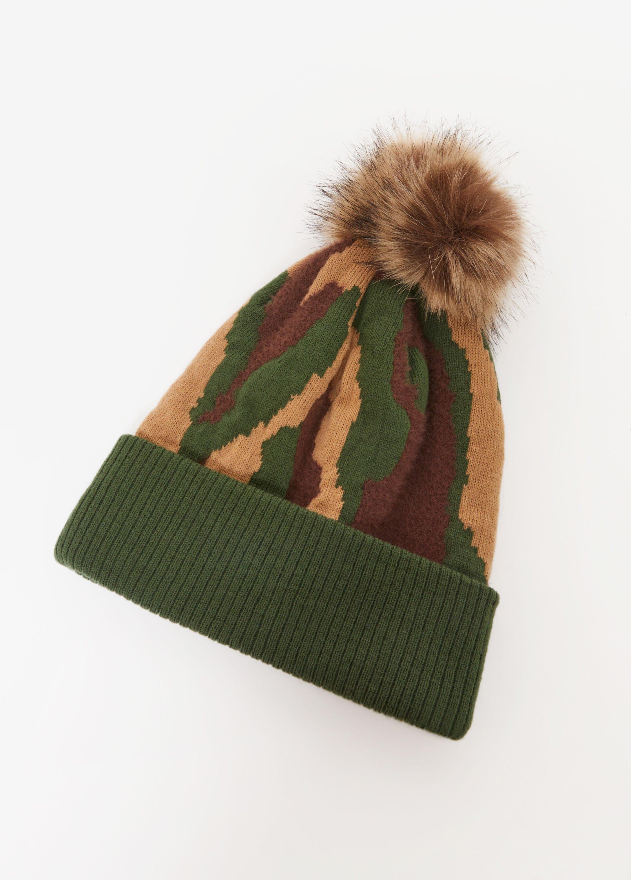 Camo Faux Fur Pom Pom Beanie Product Image