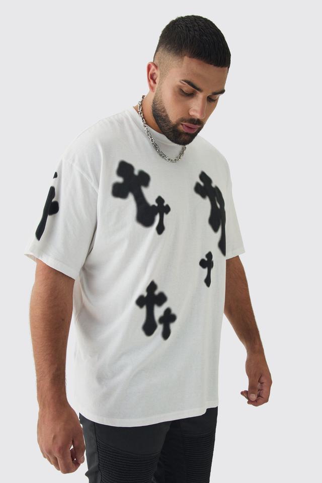 Plus Oversized Airbrush Cross Print T-Shirt | boohooMAN USA Product Image