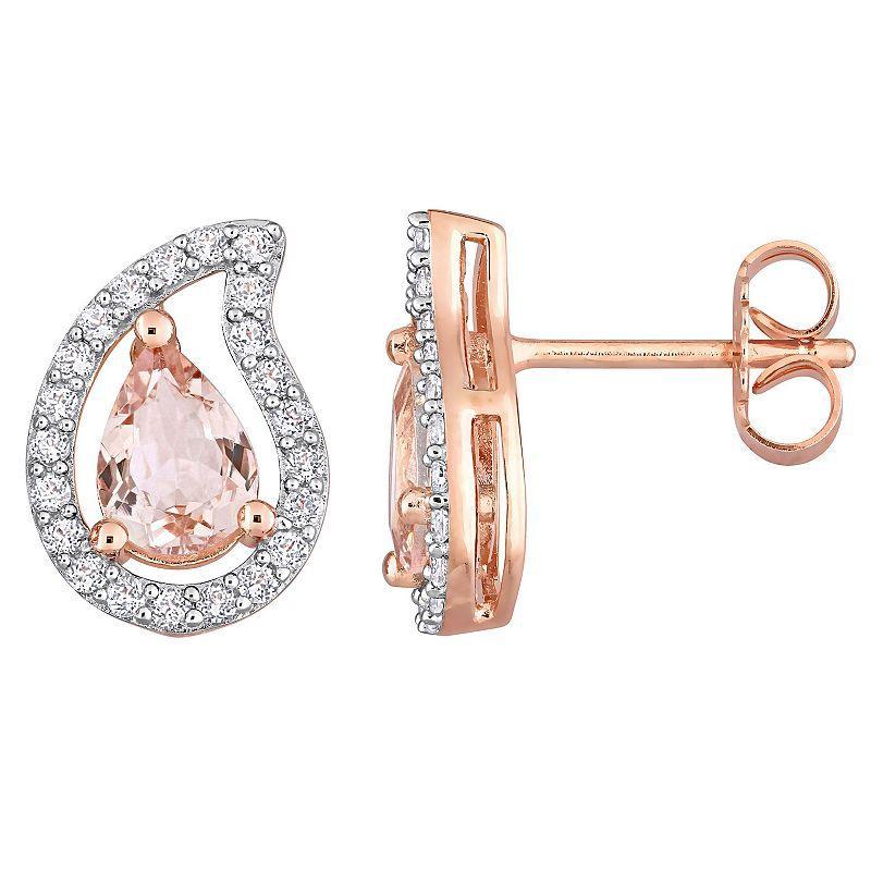 Stella Grace 18K Rose Gold over Sterling Silver Morganite & White Topaz Teardrop Stud Earrings, Womens, Pink Tone Product Image