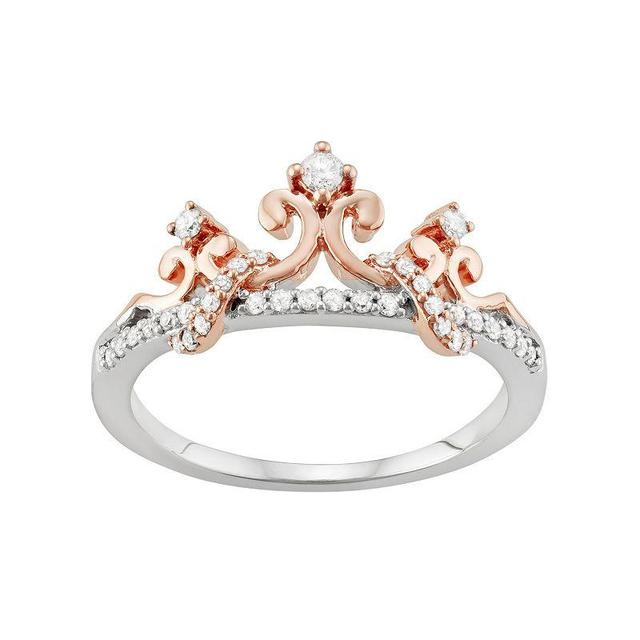 Two Tone Sterling Silver 1/5 Carat T.W. Diamond Crown Ring, Womens Pink Tone Product Image