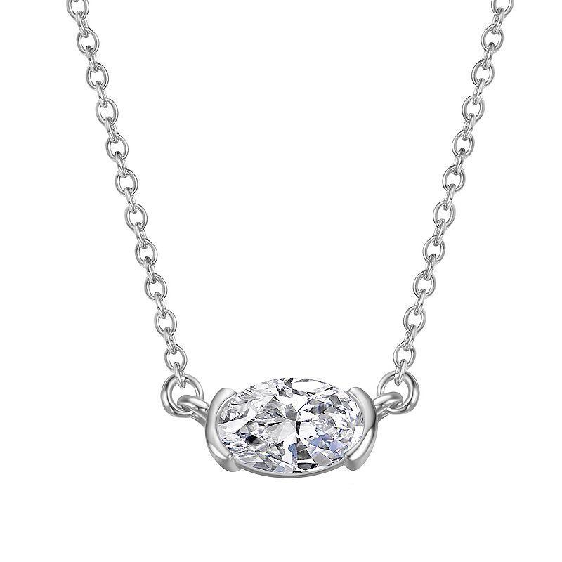 Stella Valentino Sterling Silver Lab Created Moissanite East-West Oval Solitaire Necklace, Womens Gold Tone Product Image