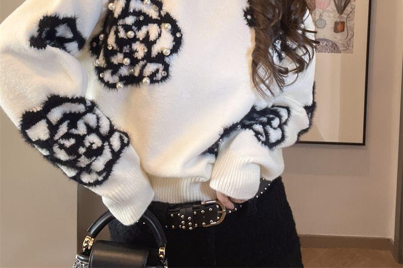 Crewneck Floral Jacquard Sweater Product Image