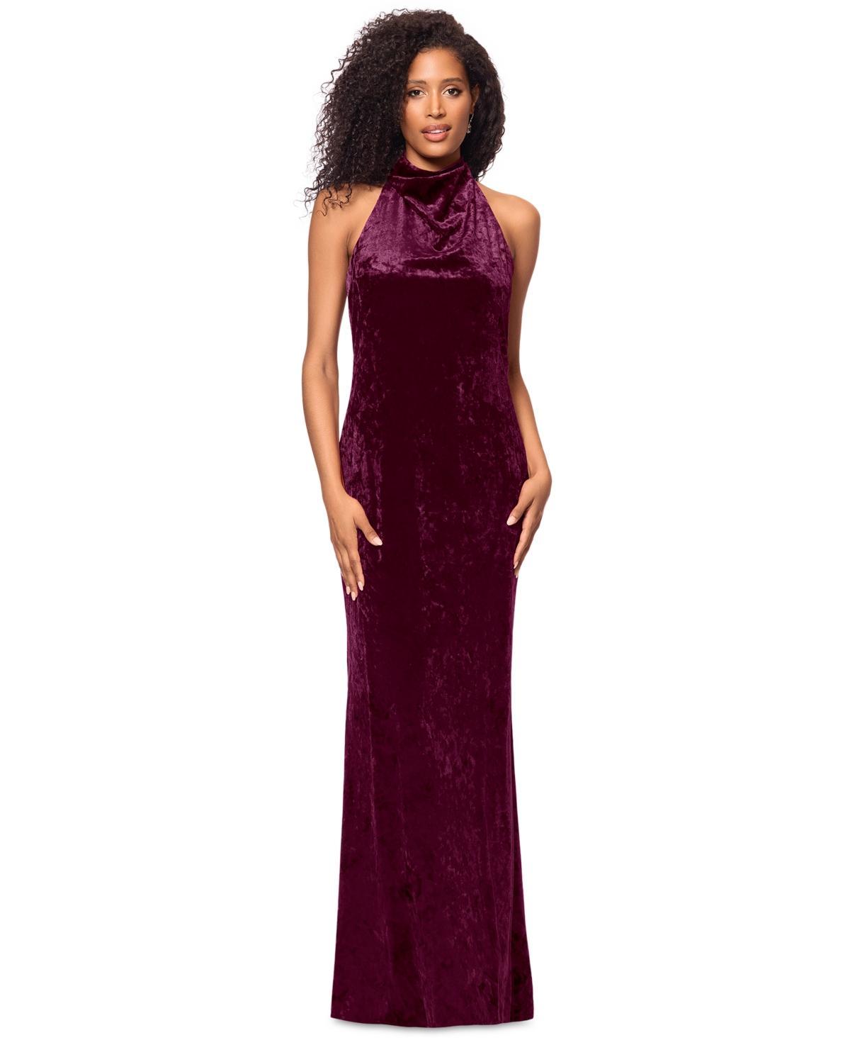 Betsy & Adam Womens Cowlneck Halter Sleeveless Velvet Gown Product Image