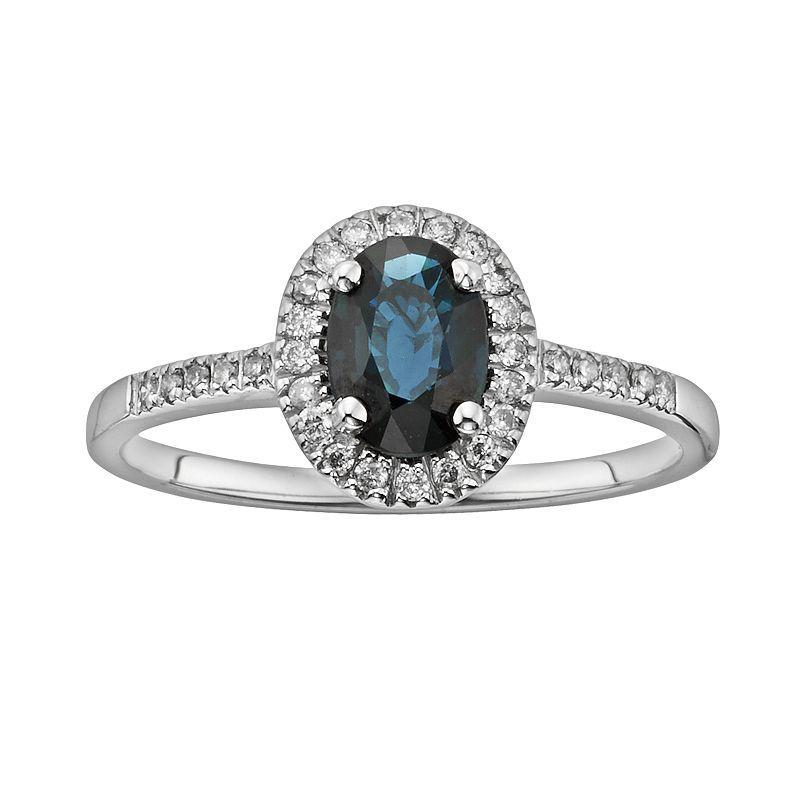 The Regal Collection 14k White Gold Genuine Sapphire & 1/6-ct. T.W. IGL Certified Diamond Frame Ring, Womens Blue Product Image