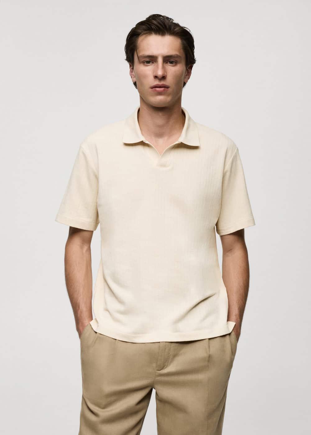 MANGO MAN - Micro-structure regular-fit cotton polo shirt whiteMen Product Image