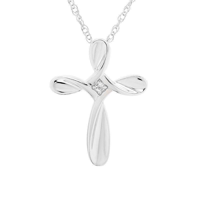 Boston Bay Diamonds Sterling Silver Gemstone Cross Pendant Necklace, Womens Created White Blue Product Image