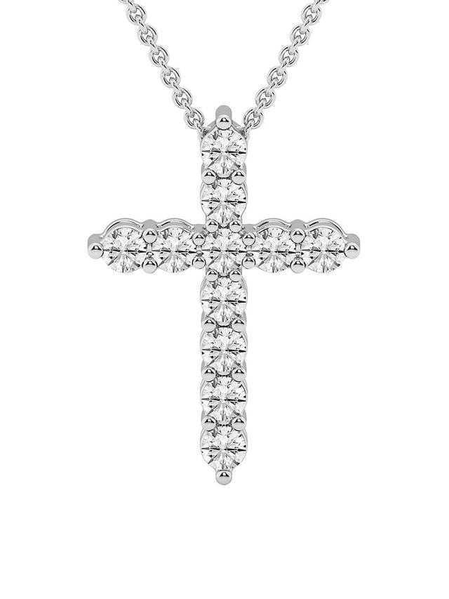 Womens 14K White Gold & 1 TCW Natural Diamond Cross Pendant Necklace Product Image