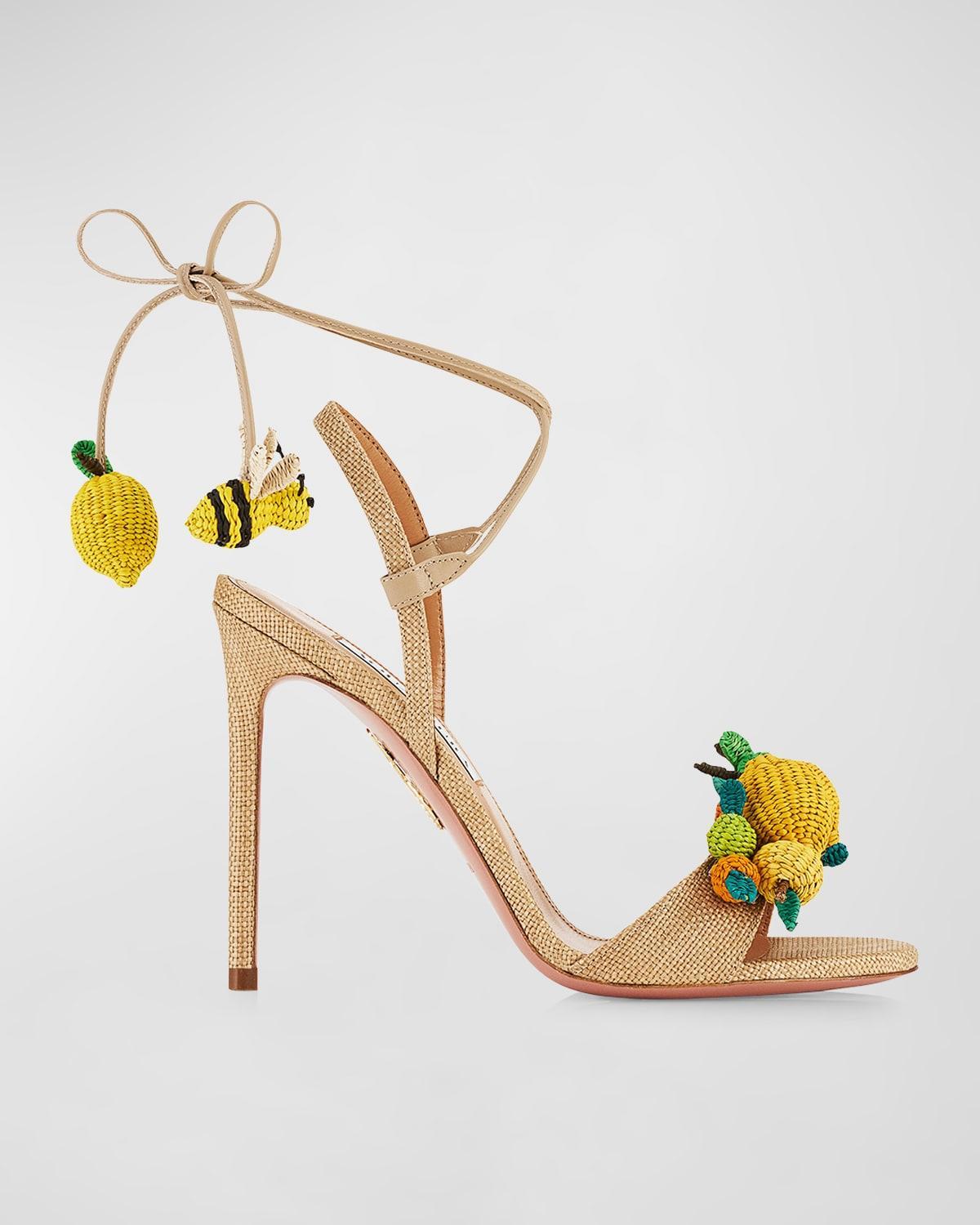 Raffia Citrus Ankle-Wrap Sandals Product Image