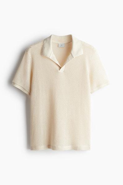 Regular Fit Crochet-Look Polo Shirt Product Image