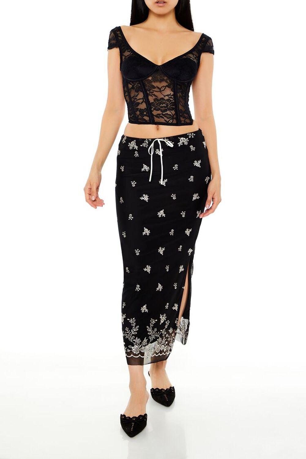 Floral Print Mesh Midi Skirt | Forever 21 Product Image