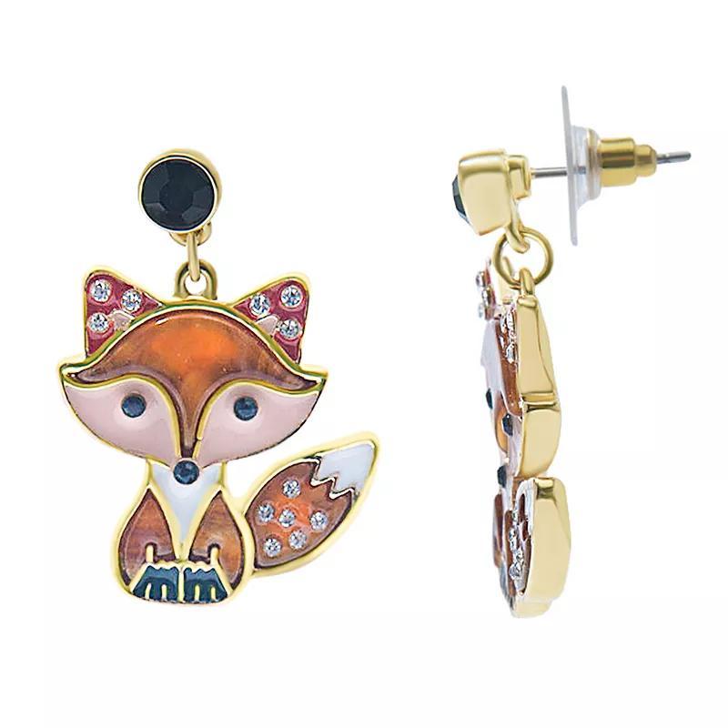 Celebrate Together Fall Gold Tone Enamel & Crystal Fox Drop Earrings, Womens, Orange Product Image