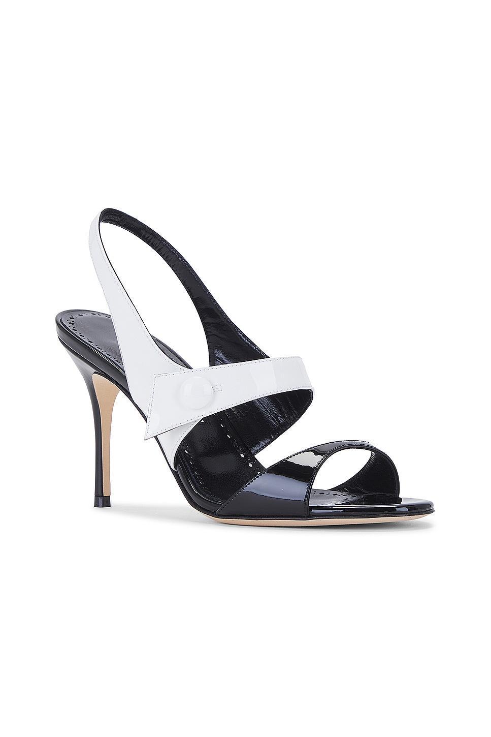 Manolo Blahnik Climnetra 90 Patent Sandal in Black,White Product Image