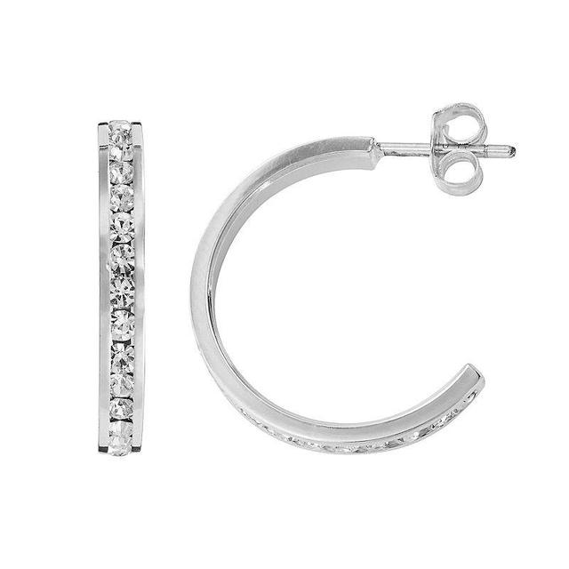 Traditions Jewelry Company Silver Plate Crystal Hoop Earrings, Womens, White Product Image