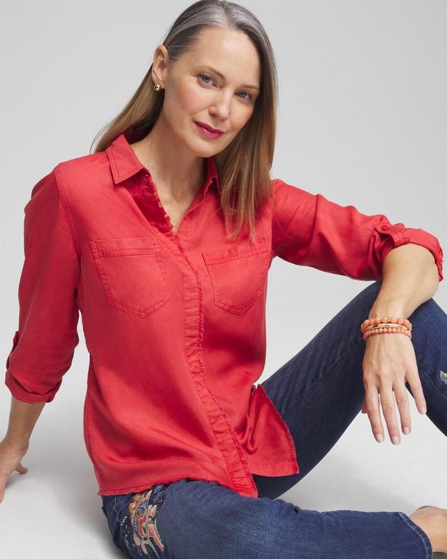 Twill Fringe Hem Shirt Product Image