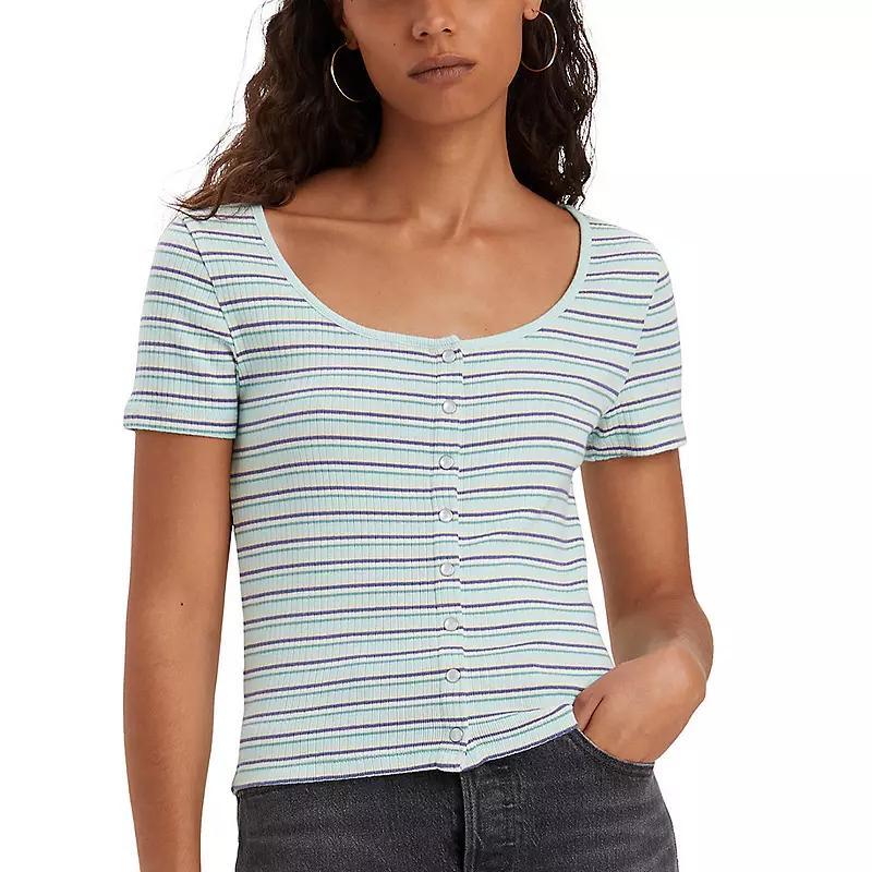 Womens Levis Britt Striped Snap-Front Short Sleeve Top Product Image