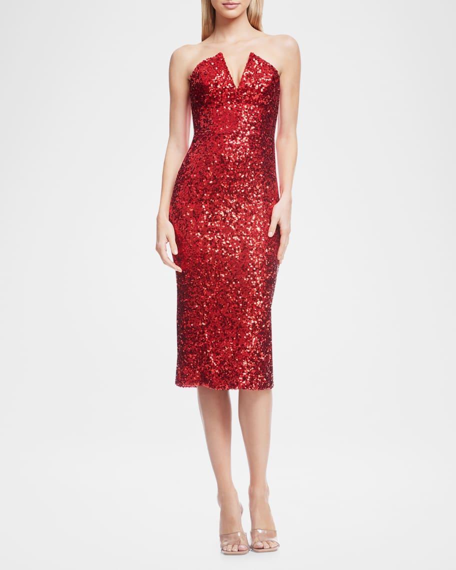 Perla Strapless Sequin Midi Sheath Dress Product Image