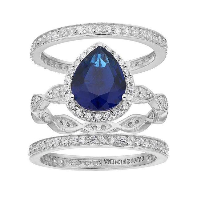 Sophie Miller Sterling Silver Simulated Sapphire & Cubic Zirconia Ring Set, Womens Blue Product Image