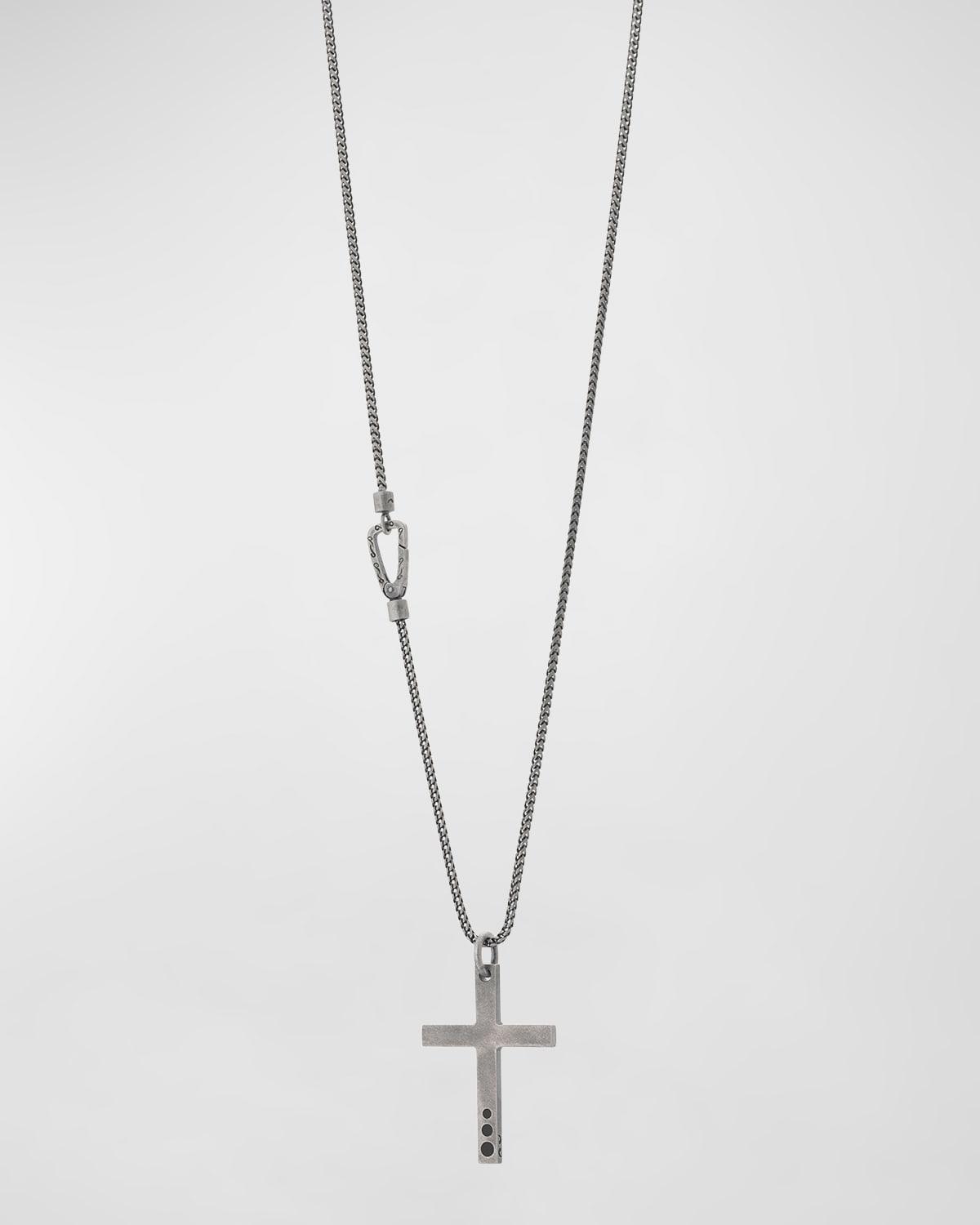 Mens The Cross Pendant Necklace in Oxidized Silver with Black Enamel Product Image