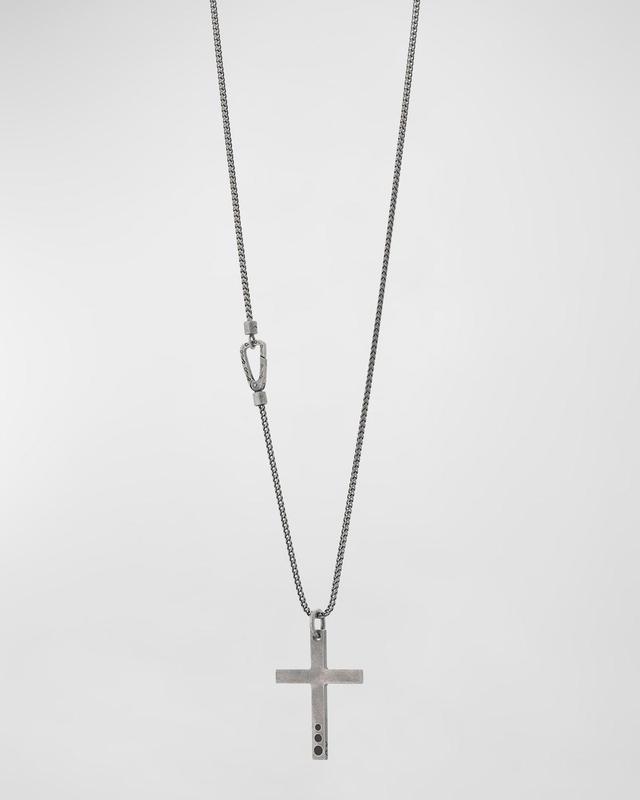 Mens The Cross Pendant Necklace in Oxidized Silver with Black Enamel Product Image