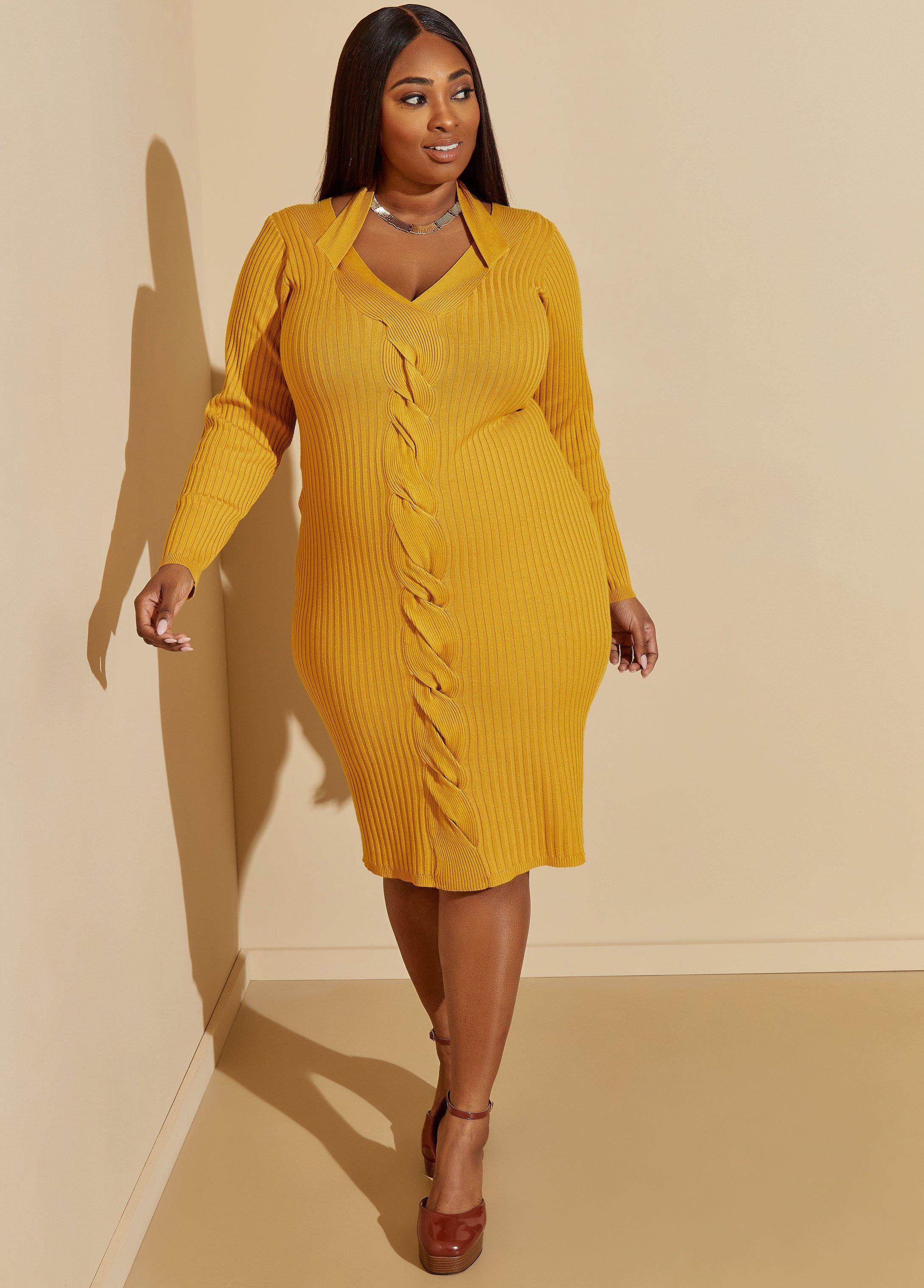 Plus Size Braided Sweater Bodycon Dress Ashley Stewart Product Image