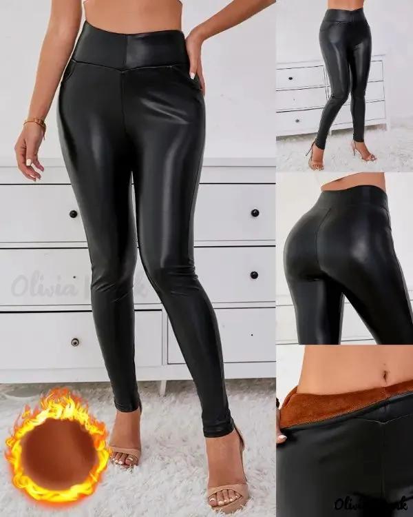 Olivia Mark – PU Leather High Waisted Fleece Lined Leggings Product Image