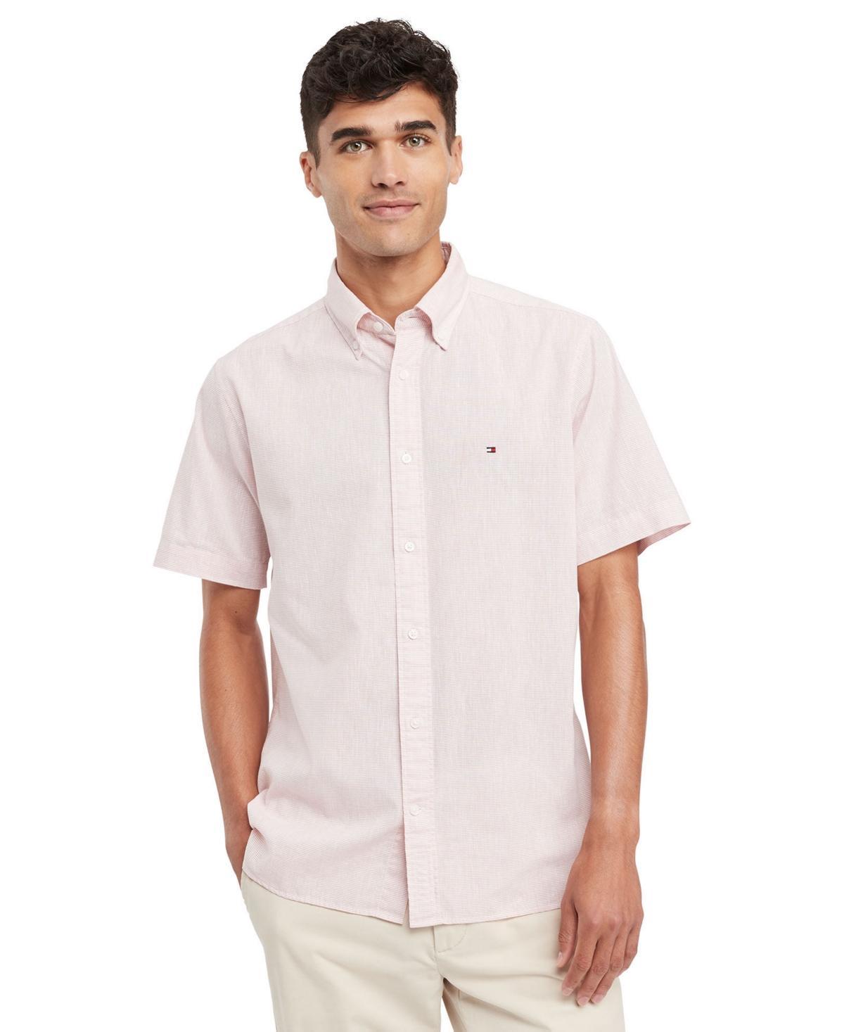 Tommy Hilfiger Mens Textured Short Sleeve Button-Down Shirt - Teaberry Blossom/ Product Image