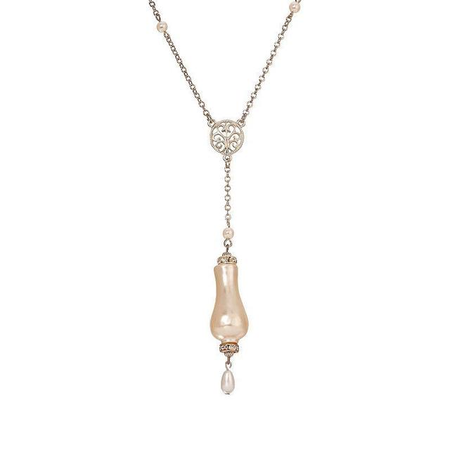 1928 Silver Tone Faux Pearls Drop Necklace, Womens, White Product Image