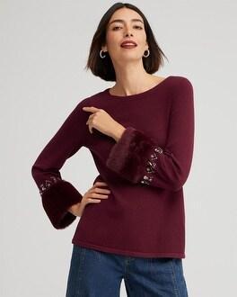 Women's Faux Fur Trim Embellished Sweater Product Image