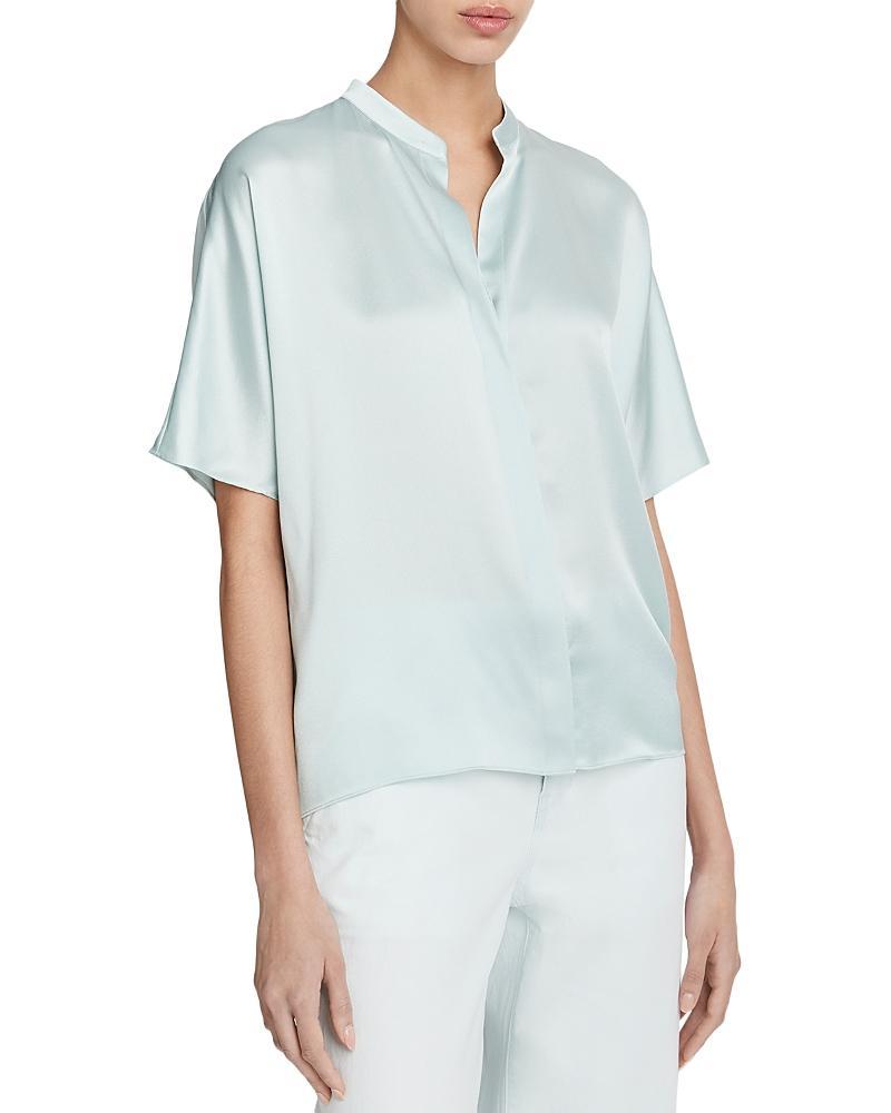 Short-Sleeve Dolman Button-Front Silk Blouse Product Image